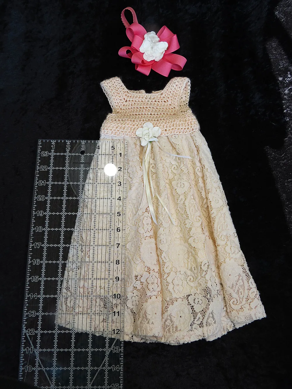 Crocheted dress with lace skirt