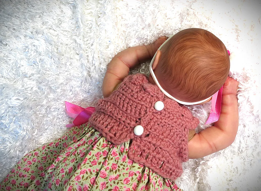 One-of-a-kind crocheted yoke w/ fabric skirt